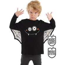 Denokids Erkek Çocuk Halloween Pamuklu Siyah Uzun Kollu T-Shirt 4-7 Yaş