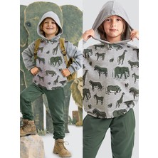MSHB&G Lmg Animals Gri Yeşil Erkek Çocuk Eşofman Takım 5 Yaş Hayvan Temalı Tasarım