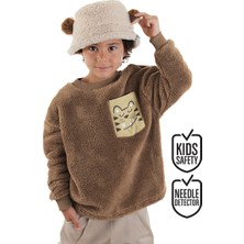 Kaplan Oversize Erkek Çocuk Kahverengi Peluş Sweatshirt