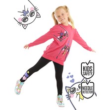Denokids Kanka Kediler Kız Çocuk T-shirt Tayt Takım