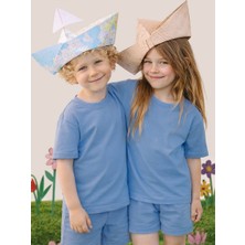 Mshb&G Mavi Bisiklet Yaka Oversize T-Shirt Çocuk Unisex %100 Pamuk