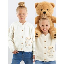 Denokids Kız Çocuk Kışlık Triko Bej Oyuncaklı Uzun Kollu Hırka 2-6 Yaş