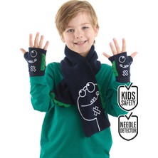 Denokids Erkek Çocuk Dinozor Desenli Lacivert Parmaksız Eldiven 2-8 Yaş