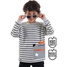 Cool Oversize Çizgili Gri Erkek Çocuk Sweatshirt