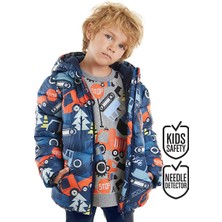 Denokids Erkek Çocuk Mont İnşaat Araçları Su İtici Kapüşonlu Şişme Mont
