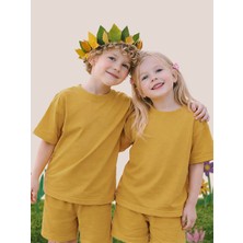 Mshb&G Hardal Bisiklet Yaka Oversize T-Shirt Çocuk Unisex %100 Pamuk