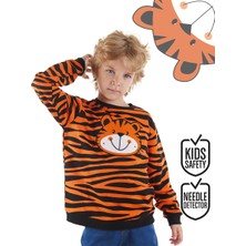 Denokids Erkek Çocuk Kaplan Desenli Pamuklu Turuncu Uzun Kollu Sweatshirt 2-6 Yaş