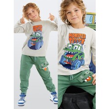 Denokids Canavar Kamyon Erkek Çocuk Gri T-Shirt Haki Pantolon Takım