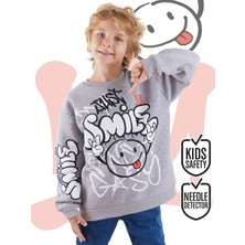 Denokids Just Smile Erkek Çocuk Gri Sweatshirt