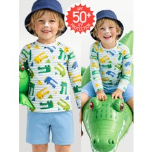 Denokids Uv Korumalı Erkek Çocuk Mayo T-Shirt Uvp+50 Faktör Koruma Uzun Kollu Timsah