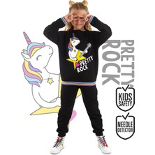Mshb&G Rock Unicorn Kız Çocuk Eşofman Takım Pamuklu Kalın Kışlık Siyah 5 Yaş Normal Bel