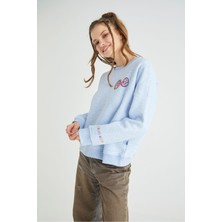 Lisanslı Baskılı Kalın Mavi Sweatshirt