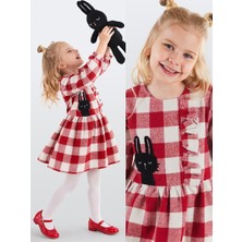 Denokids Kız Çocuk Midi Elbise Rahat Stil Tavşan Aplikeli Günlük Kullanım İçin