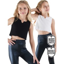 Denokids Kız Çocuk Siyah Beyaz Crop Atlet 2'li Takım