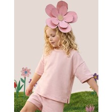 Mshb&G Pembe Bisiklet Yaka Oversize T-Shirt Kız Çocuk %100 Pamuk