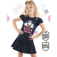 Denokids Dondurma Rüyası Pamuklu Kız Çocuk Lacivert Elbise