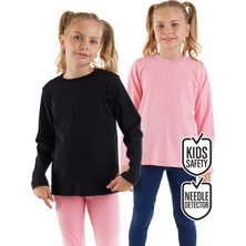 Denokids Kız Çocuk Pamuklu Siyah-Pembe Uzun Kollu 2'li Paket T-Shirt 3-8 Yaş
