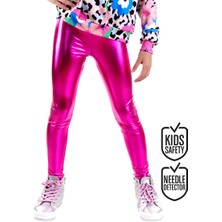 Denokids Kız Çocuk Metalik Parlak Koyu Pembe Beli Lastikli Tayt 6-10 Yaş