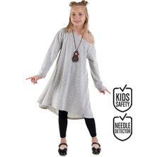 Denokids Kız Çocuk Kışlık Gri Asimetrik Uzun Kollu Elbise 5-10 Yaş