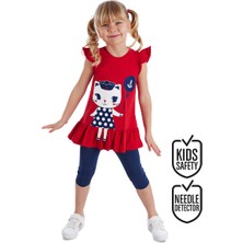 Denokids Denizci Kedi Kız Çocuk Tunik Tayt Takım