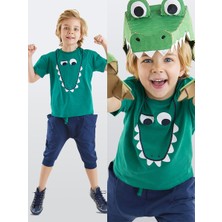 Denokids Komik Timsah Erkek Çocuk Yazlık T-shirt Cepli Kapri Şort Takım