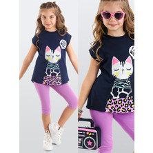 MSHB&G Orman Kedisi Kız Çocuk T-shirt Lila Tayt Takım