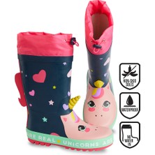 Denokids Kalpli Unicorn Kız Çocuk Lacivert Yağmur Botu