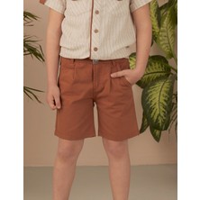 Ollie&Olla Kahverengi Gabardin Şort Erkek Çocuk İçin Fonksiyonel Cepli Rahat Kesim