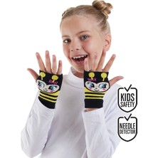 Denokids Kız Çocuk Arı Desenli Pamuklu Sarı Parmaksız Eldiven Standart Beden