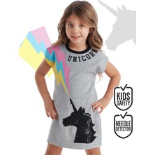 Mshb&G Gri Unicorn Payet İşlemeli Kız Çocuk Yazlık Elbise
