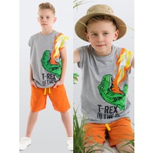 Mshb&G T-Rex Alev Erkek Çocuk Kolsuz Yazlık T-Shirt Şort Takım