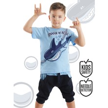 Denokids Shark'n Roll Erkek Çocuk Yazlık T-shirt Kapri Şort Takım