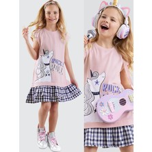 Denokids Unicorn Rock Kız Çocuk Ekose Elbise