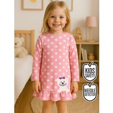 Denokids Ayıcık Kız Bebek Puantiyeli Pembe Elbise