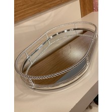 Plus Home Tepsi Dekoratif Oval Aynalı Model Döküm Pirinç Renk Gümüş Boyutu 38X26 cm