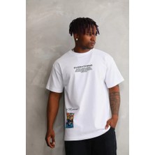 Demir Grup cc Unisex Bisiklet Yaka Baskılı Oversize T-Shirt - Beyaz - L