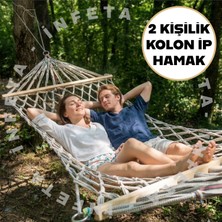 İnfeta Çift Kişilik Kolon Ip Lüks Hamak 250 kg Taşıma Kapasiteli 2 Kişilik Hamak Salıncak