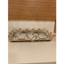 Plus Home Tepsi Dekoratif Dikdörtgen Aynalı Pirinç Zincir Model Ortaboy Renk Altın Çapı 34X24 cm