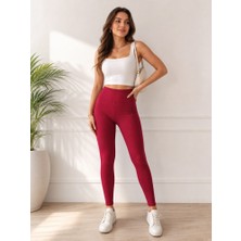 Stsahra  Kadın Bordo Fitilli Tayt