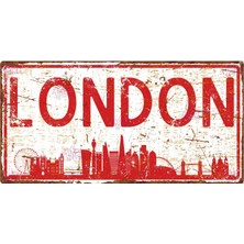 AYNED Print Londra Silüetli Dekoratif Ahşap Tabela – Eskitme Görünümlü Şehir Levhası
