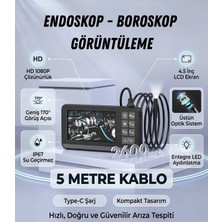 Matechno Monitörlü Yılan Kamera Profesyonel Endoskop 5 mt Uzun Kıvrılabilir Sert Kablo Ledli Kullanım