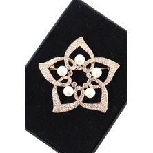 Keeba Doğanın En Şık Imzası Gül Broş Gold Renk Zirkon Taşlı Incili Kadın Yaka Iğnesi