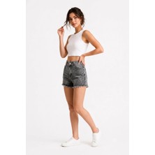 Layal My Beauty Lmb Kadın Jeans Denim Şort Paçası Püsküllü Günlük Esnek Denim Kot Şort Yeni Sezon