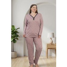 Onz Modalove Kadin Büyük Beden Viskon Pijama Takimi Uzun Kollu Desenli Rahat Kesim