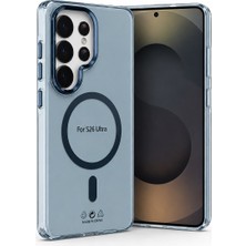 Arkay Samsung Galaxy S26 Ultra Uyumlu Magsafe Mıknatıslı Mavi Şeffaf Sert Mika Premium Kılıf Aleminyun Çerçeve Ve Aleminyum Tuşlar