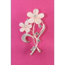 Keeba Baharın Ilk Müjdesi Sakura Çiçeği Broş Gold Renk Zirkon Taşlı Çiçekli Kadın Yaka Iğnesi