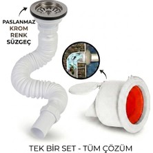 LPD Krom Çöpmak Körüklü Büyük Kafalı Tırnaklı Mutfak Evye Lavabo Gider Si̇fonu (Üstü Paslanmaz Altı Plastik) + Çekvalfli Conta Kötü Koku Böcek Kirli Su Önleyici Lavabo Gider Aparatı