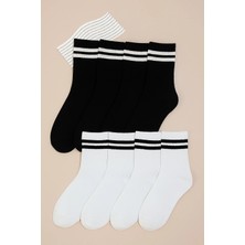 Uzn Socks Unisex 5 Li Paket Siyah Beyaz Çizgili Kolej Çorap (5 Pairs)