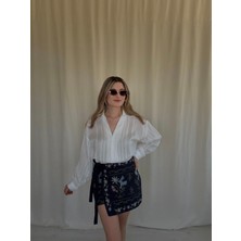 alis boutique nakış detaylı kuşaklı şort etek