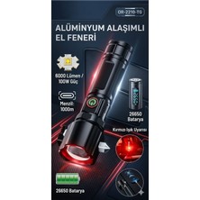 Hanedanev 100 Watt 1000 Metre Menzilli  Çakarlı Teleskopik Zoomlu Şarj Edilebilir Alüminyum El Fener